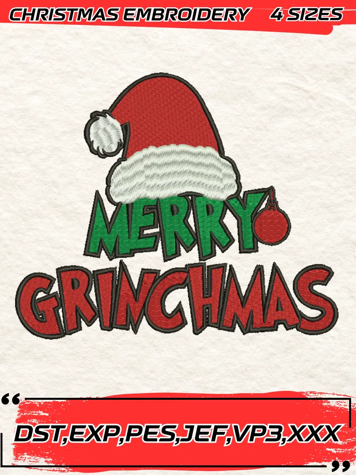 Merry Grinchmas Embroidery Designs,Christmas Embroidery Design,4 Sizes, Digital Download
