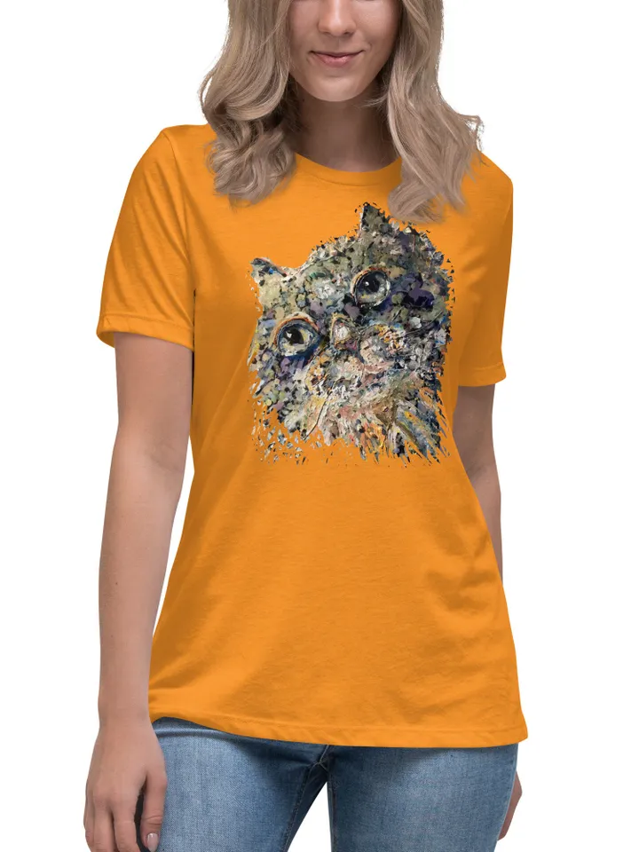 Dreamy cat Women's Relaxed T-Shirt,designer cat t shirts,cat wearable gifts,unique handmade shirts,cat lovers gifts,women special wear gift