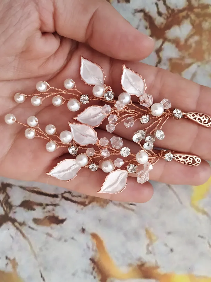 Rose Gold Leaf Floral Bridal Earrings, Chandelier Statement Boho Earrings, Bridal Vine Earrings, Boho Wedding Earrings, Pearl earrings,