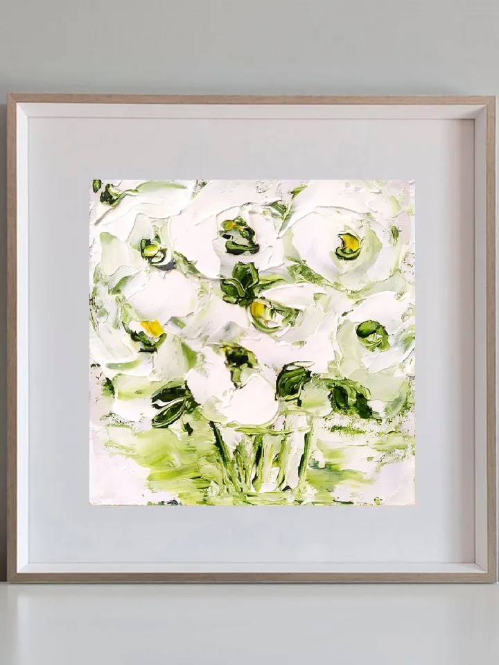 Peonies Painting Flower Original Art Impasto Painting Floral Small Art Peony Original Art Oil boho wall art 4x4 painting by ArtProkopaloSv