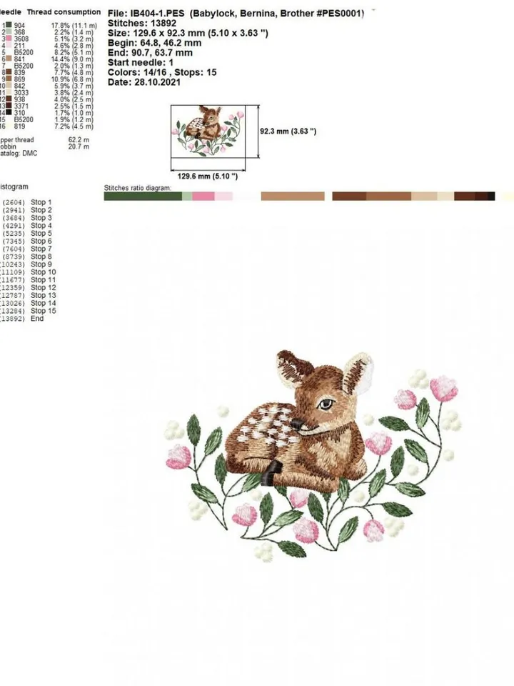 Fawn in flowers Machine embroidery design Digital embroidery pattern Animal embroidery motif  Embroidery design for children