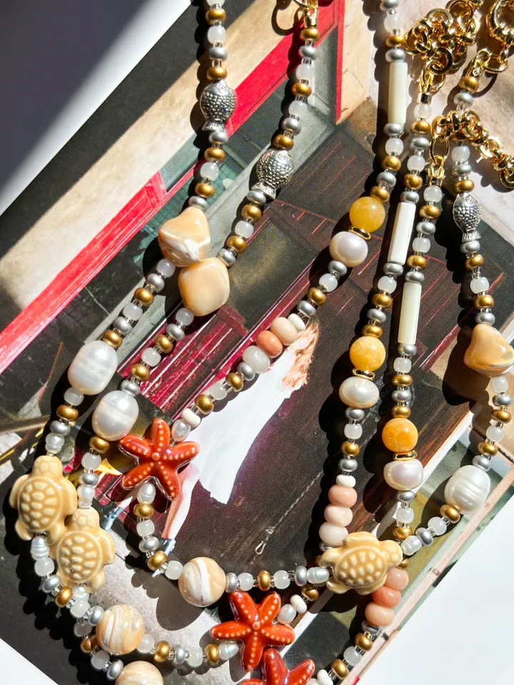 Beaded Summer Necklace with Starfish Charm