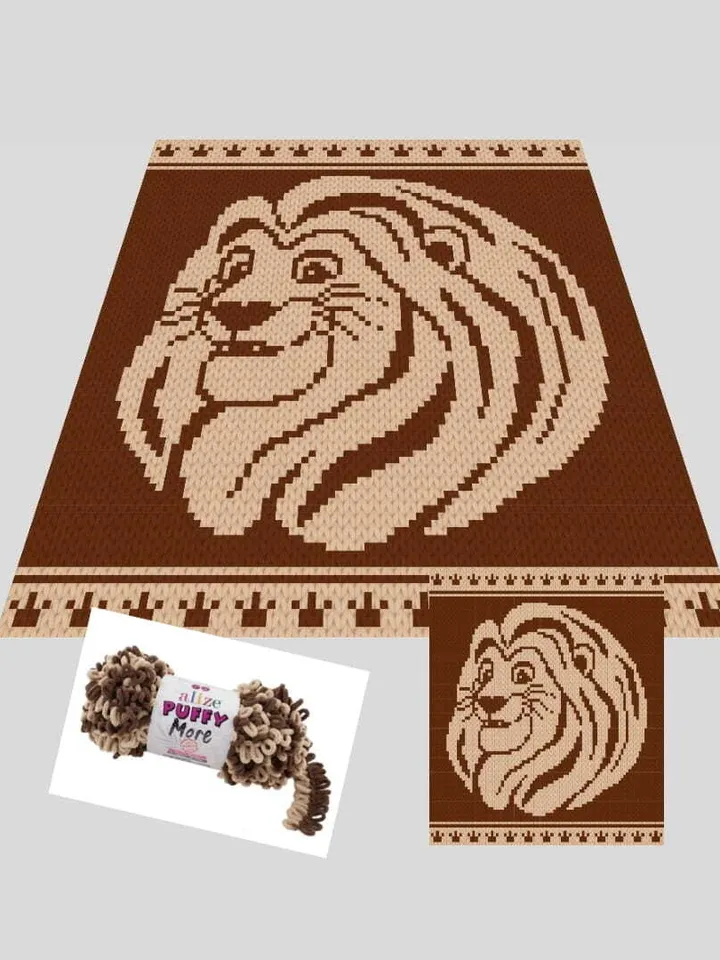 Loop yarn Finger knitted King Lion blanket pattern