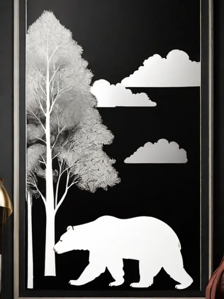 Digital product, Bear image, Bear print, Bear print, Wildlife, Contrast print, Black and white silhouette, Monochrome print, Symbolic painting, Bear poster.