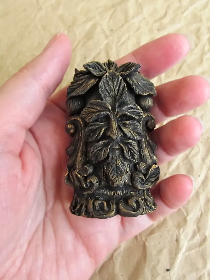 Green Man Face Wicca home decor Corbel Face Fairy tale decor Pagan figurine Druid small statue Greenman Celtic Forest god Witch altar doll