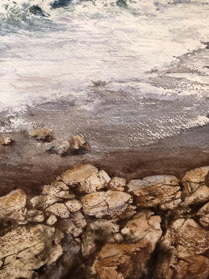 Seascape Original Painting Beach Watercolor Wall Art Clouds and Sea Painting