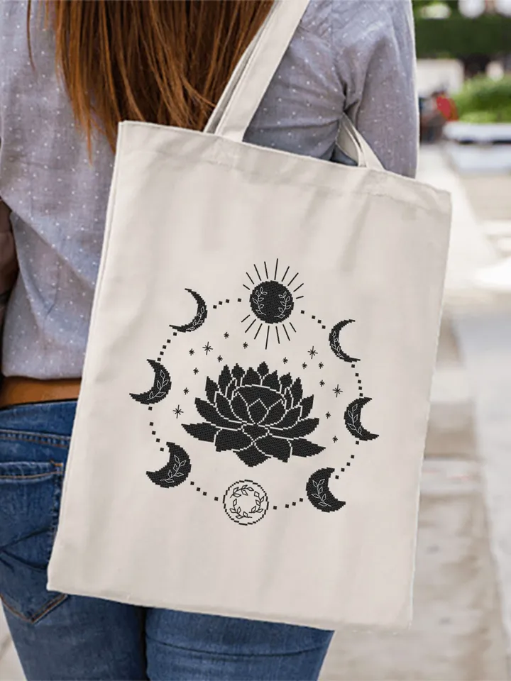 Mystical moon phase cross stitch pattern download PDF Lotus flower cross stitch chart, Floral moon cross stitch, Moon phase decor #L56