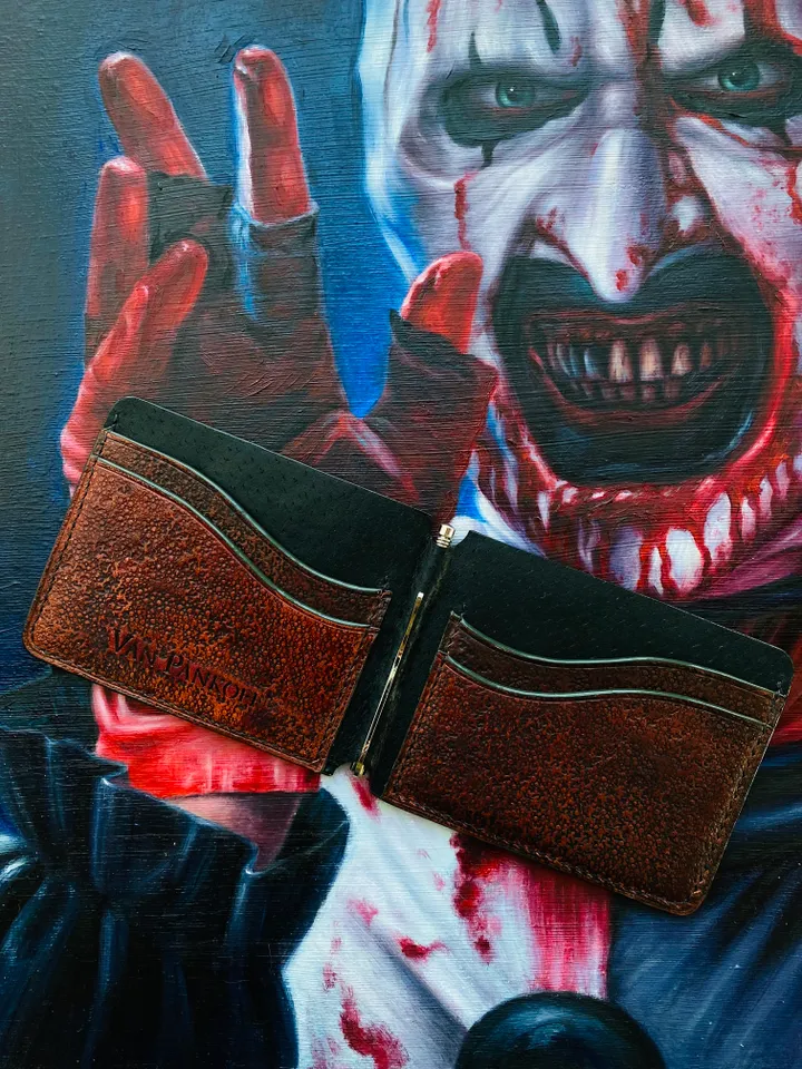 Wallet money clip leather Terrifier Art the Clown original handmade