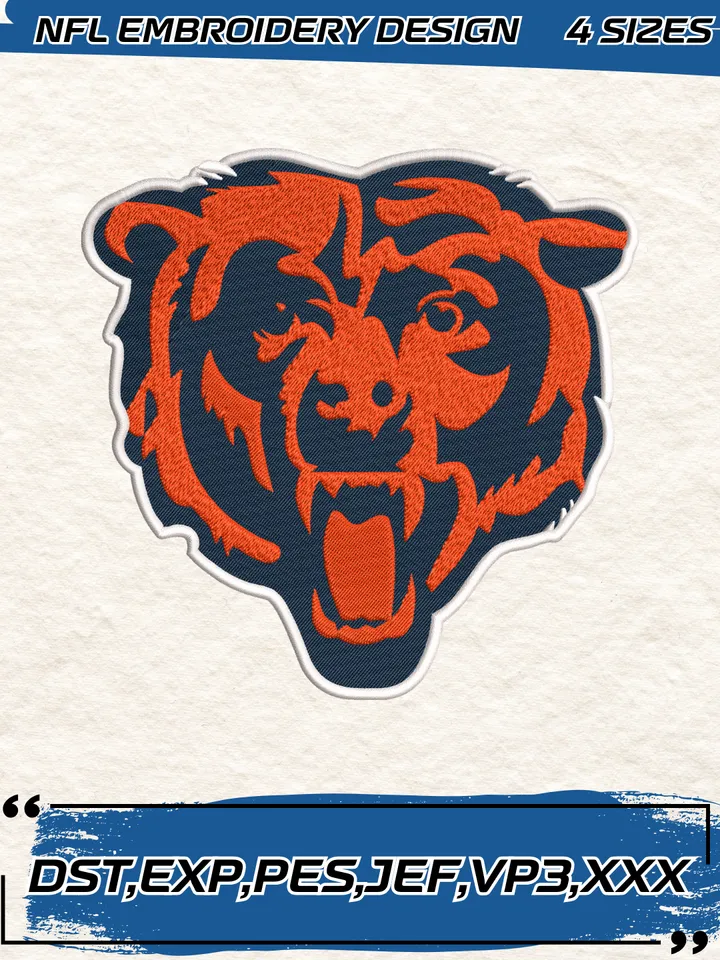 Chicago Bears Embroidery Design,NFL Logo Embroidery Design,Machine Embroidery Design File,4 Sizes, Digital Download
