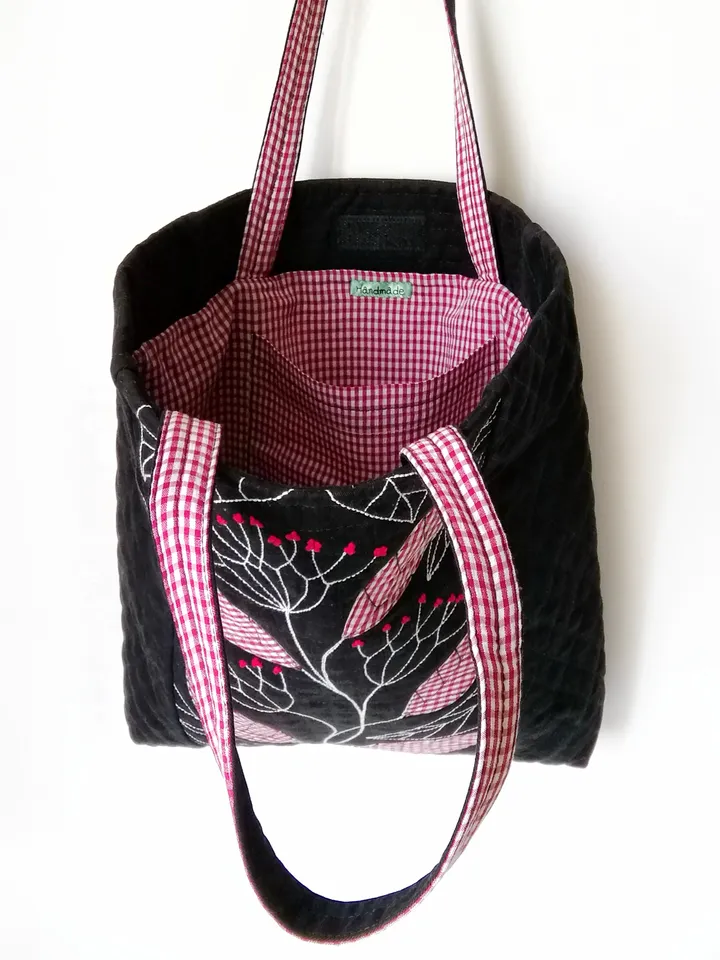 Handmade Black Tote Bags for Women: Large Fabric Unique Embroidered Boho Style Bags - Design and Quality Craftsmanship. FREE SHIPPING!