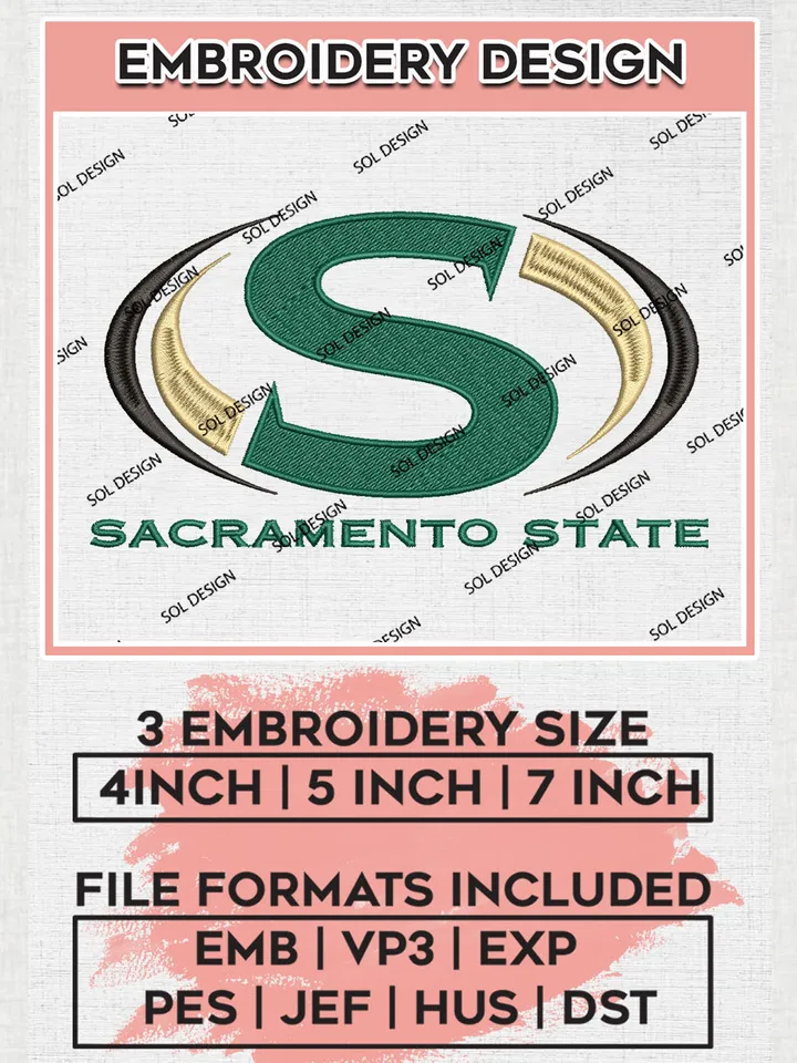 NCAA Sacramento State Team Logo Embroidery Design Files, NCAA Sacramento State Hornets Machine Embroidery, NCAA Teams, 3 sizes, NCAA Machine embroidery designs, Digital Download