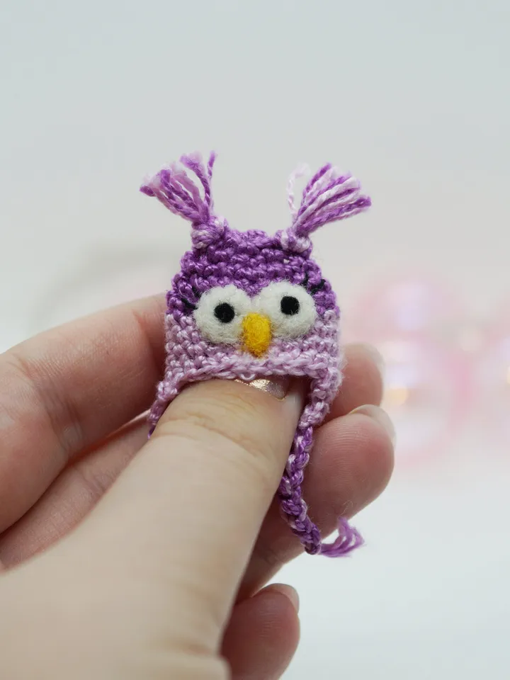 Miniature crochet hat for your toy, doll hat, will fit mice, raccoons and foxes from my shop, owl hat, cute hat, made to order