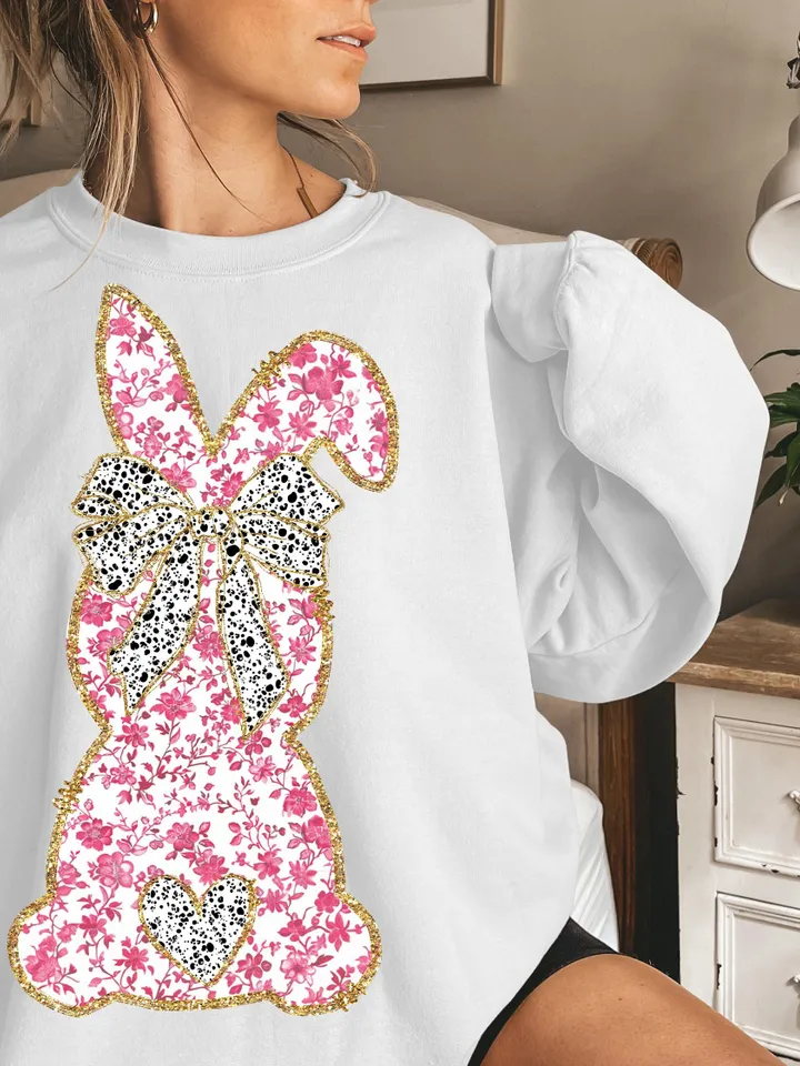 Glitter Easter Bunny Coquette PNG | Easter Day Png | Happy Easter Png, Grand Millennial Easter, Chinoiserie Bunny Pink Floral, Trendy Easter