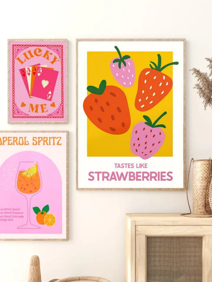 Printable wall art Strawberry, Pink evil eye poster, Lemon artwork digital, Aperol spritz print, Match box art poster, Play card poster
