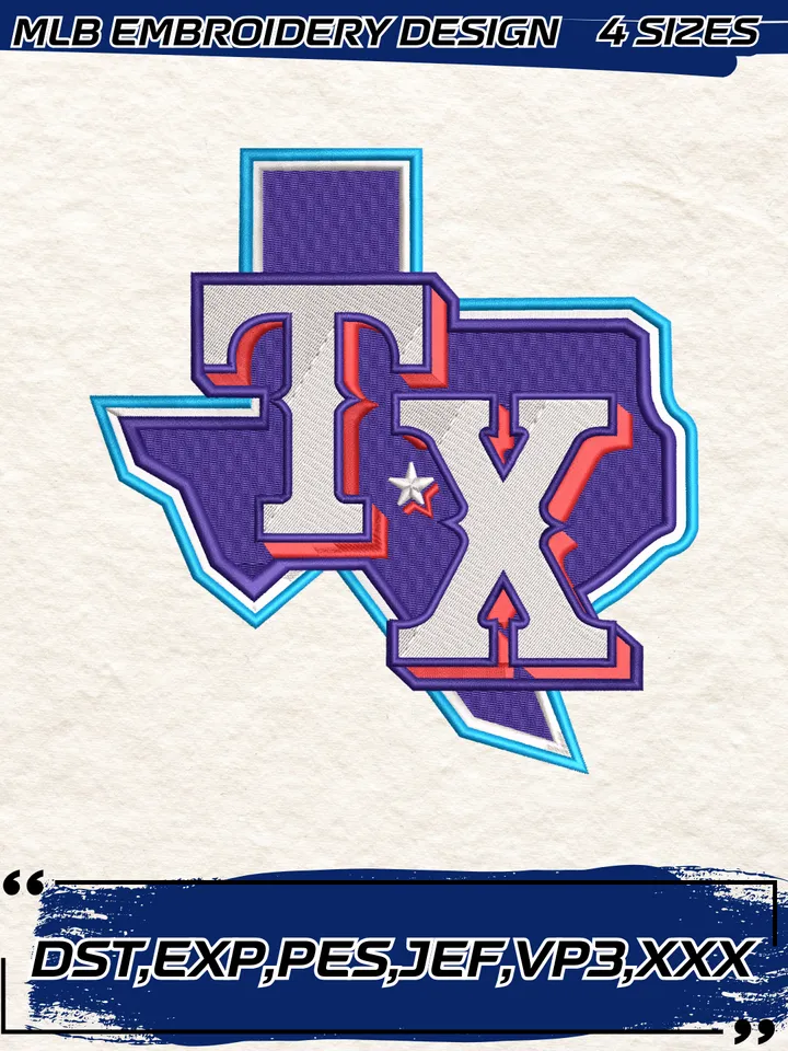 Texas Rangers Alternate Logo Embroidery Design,MLB Embroidery Design,Machine Embroidery Design File,4 Sizes, Digital Download