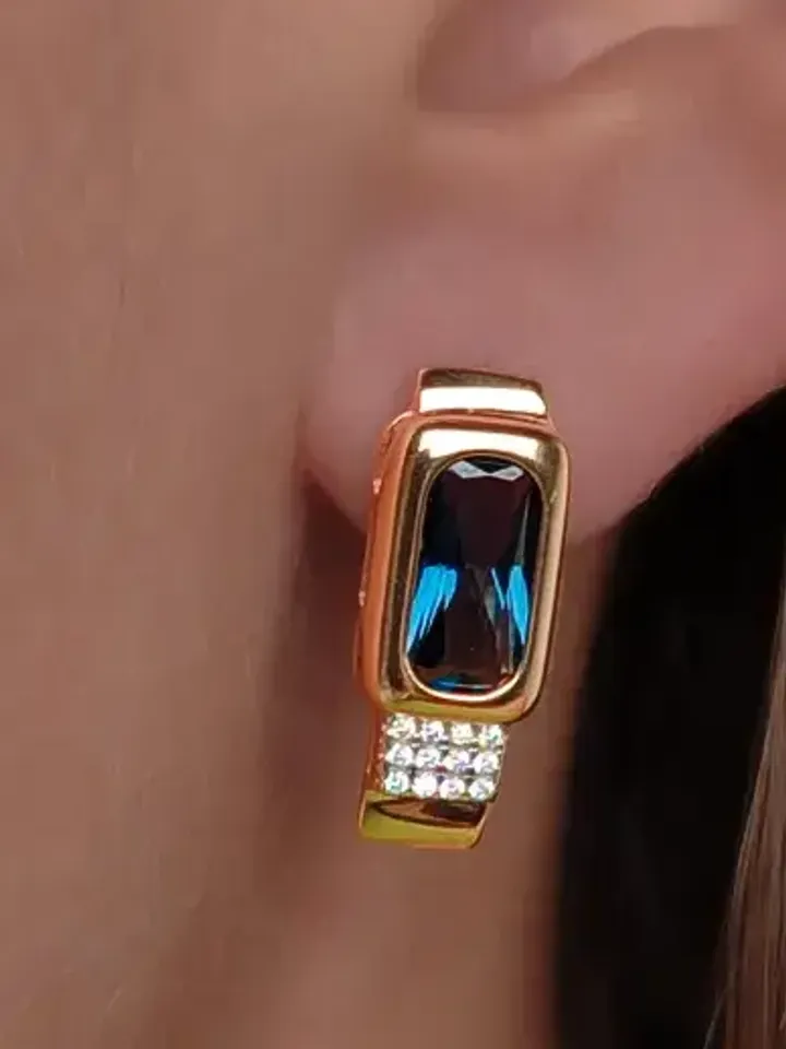 Women's earrings silver 925, gold jewelry earrings, English lock with topaz London artificial and cubic zirconia