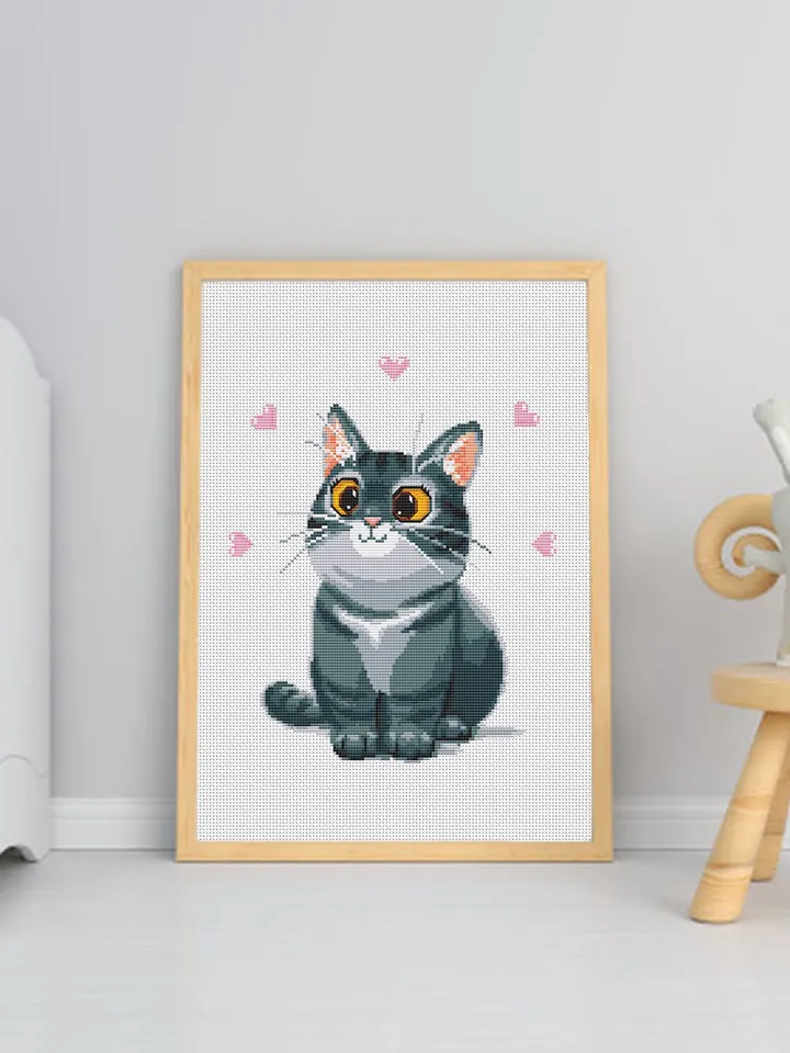 Cute gray cat cross stitch pattern download PDF Animal cross stitch chart, Cat hand embroidery PDF, Easy cross stitch Gift for cat lover #K3