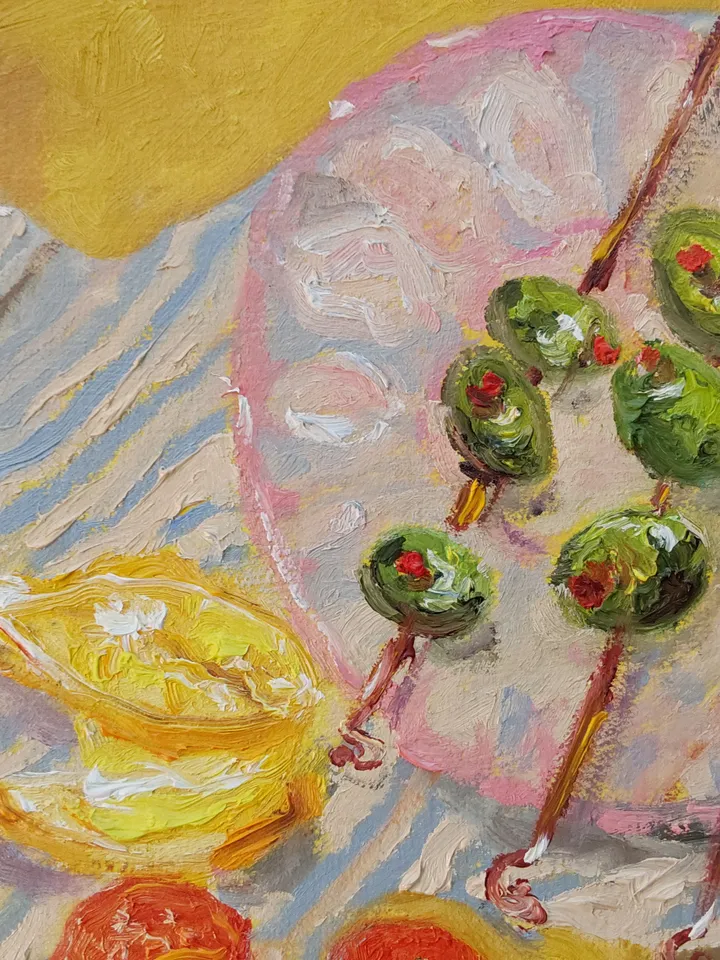 "Picnic on a summer day" Still life.Oil painting on canvas 35x25cm (14x10inch)