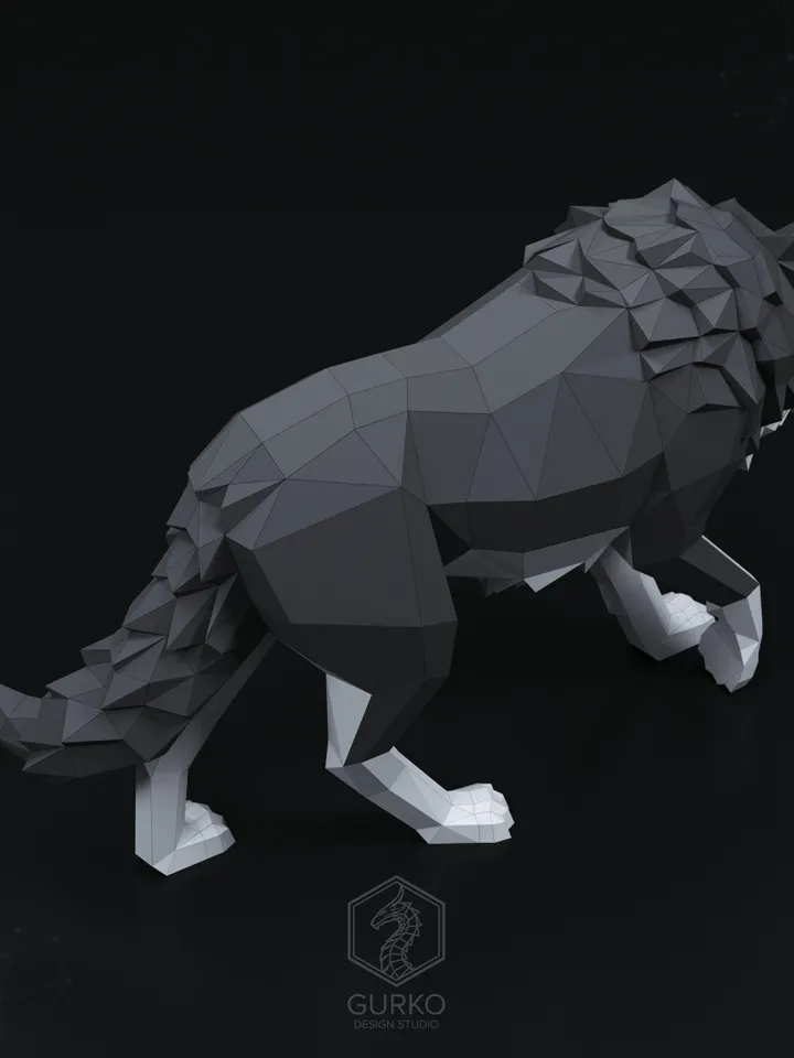 Crouching Wolf Papercraft, Digital Template, PDF Download, Gurko, 3D Low Poly, Pepakura, Origami Sculpture, Paper Party Decoration, DIY Gift