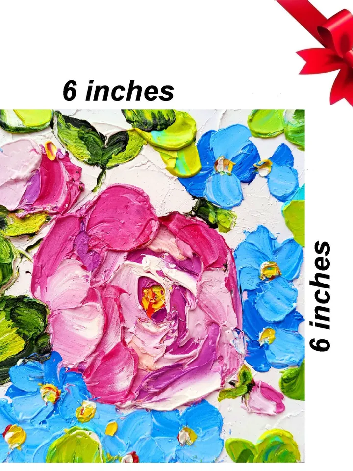 Peony Painting Floral Original Art Impasto Oil Painting Flower Small Wall Art by ArtProkopaloSv