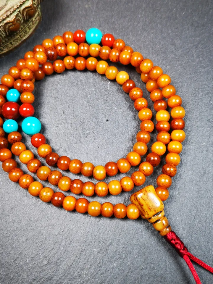 Gandhanra Old Tibetan 108 Yak Bone Mala,Small Size Prayer Beads Necklace,Rosary Beads for Meditation,Diameter 0.24", Circumference 24"
