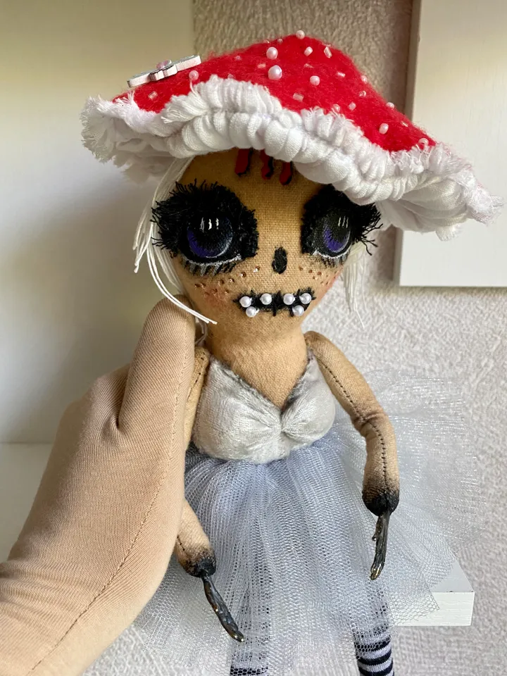 Halloween doll for creepy decor . Creepy doll . Scary doll . Halloween home decor . Black Christmas gift . Gothmas . Creepmas . Mushroom doll.