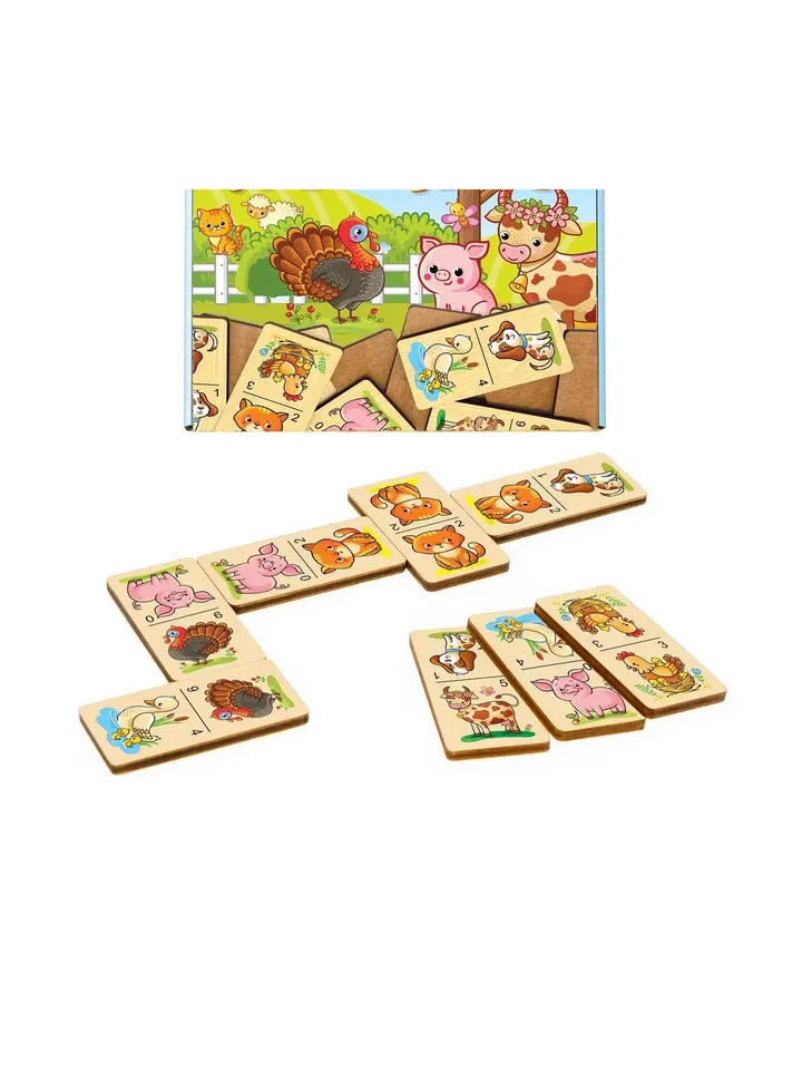 Wood domino games - farm animals Puzzle, Wooden Montessori homeschool blocks