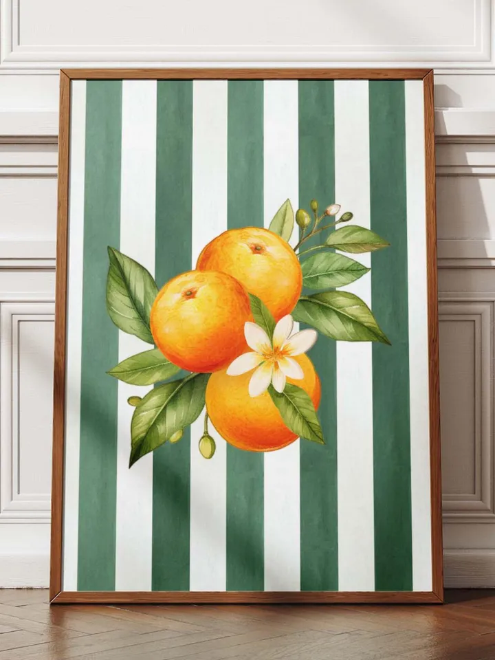 Orange Wall Decor, Orange Fruit Poster, Farmhouse Kitchen Art Painting, Kitchen Prints, Trendy Food Art, Retro Kitchen Art, Fruit Wall Decor
