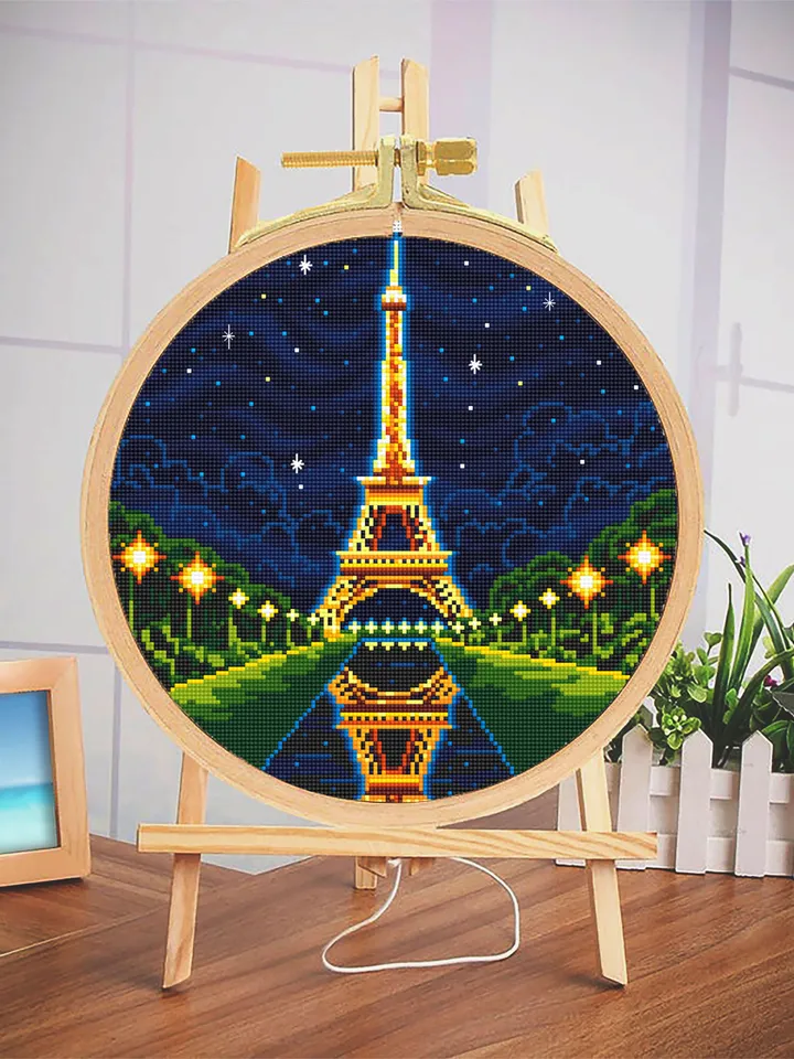 Eiffel Tower cross stitch pattern PDF download Night France Paris cross stitch Modern nature starry sky stitch chart DIY Home decor #E4