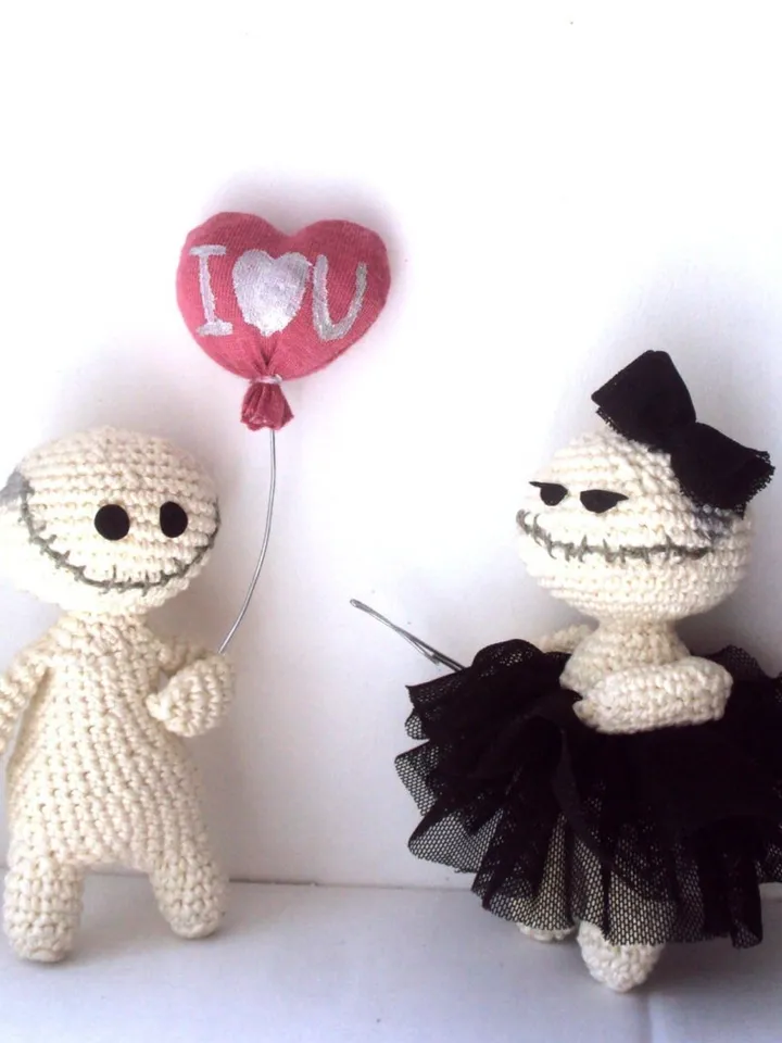 Handmade couple of zombies, crocheted zombies dolls with balloon, mental helth doll, therapy dolls