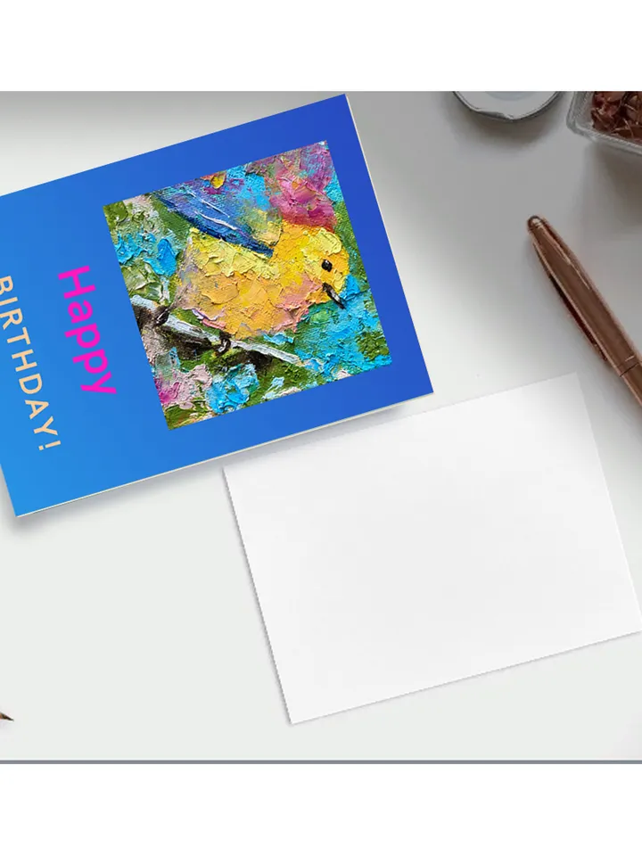 Digital Greeting Card, Happy Birthday card, Goldfinch postcard, Printable bird, Birthday E-Card