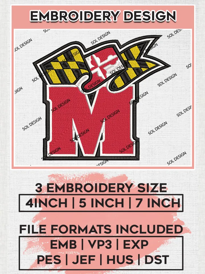 NCAA Maryland Terrapins Team Letter Logo Embroidery Design Files, NCAA Maryland Terrapins Machine Embroidery, NCAA Teams, 3 sizes, NCAA Machine embroidery designs, Digital Download