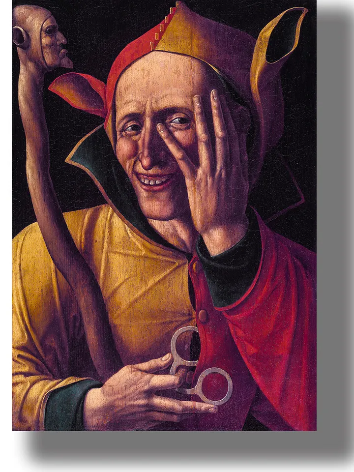 The laughing medieval Jester. An unusual print for home decoration. Gothic wall art.