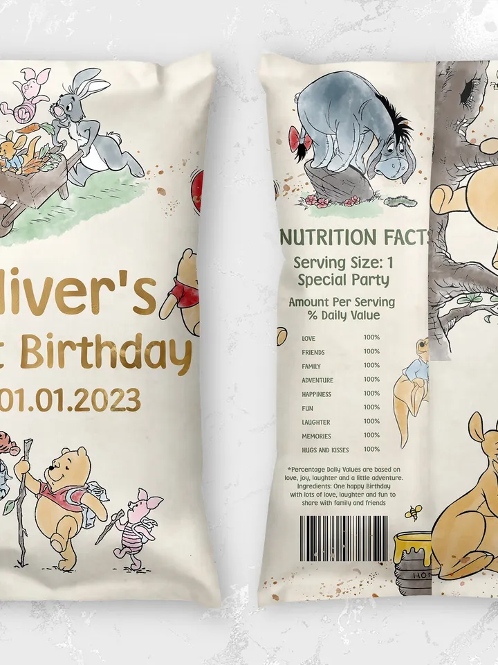 Editable Chips Bag Label Birthday Party; Winnie the Pooh 1st Birthday; Printable Chips Bag Potato Label; Winnie Pooh Party Decoration; WPG13