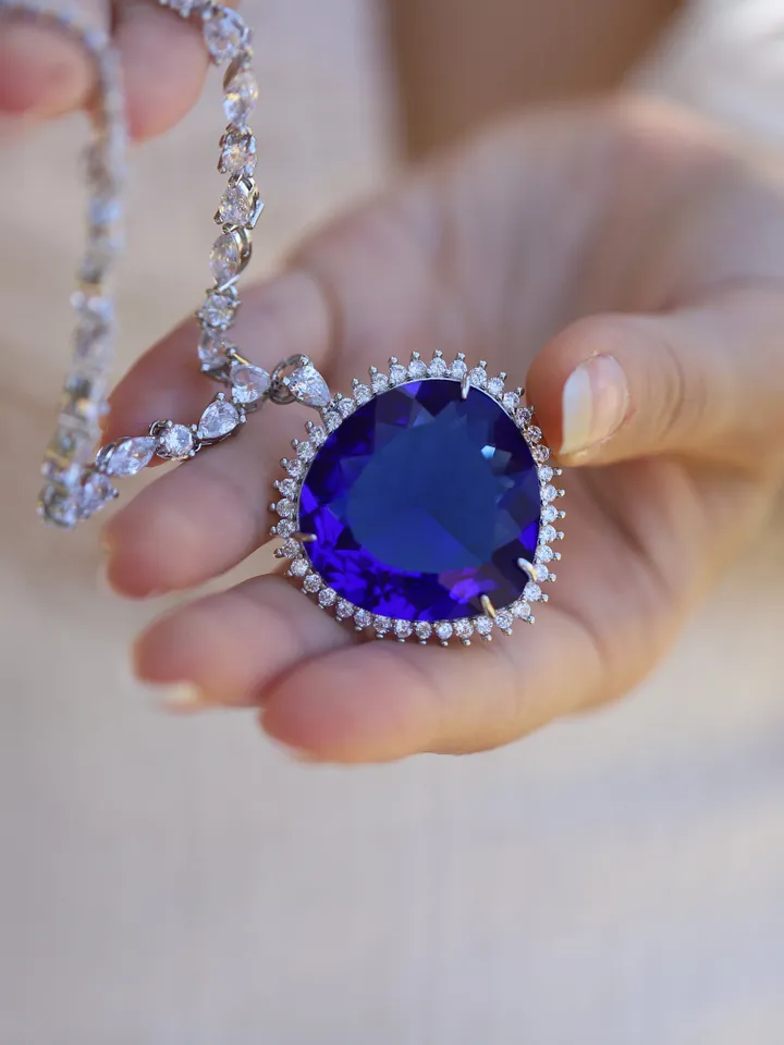 Cubic Zirconia Titanic Necklace Heart of Ocean Heart Blue Full Diamond CZ Wedding Anniversary Jewelry Gift For Her Party Bridal Necklace