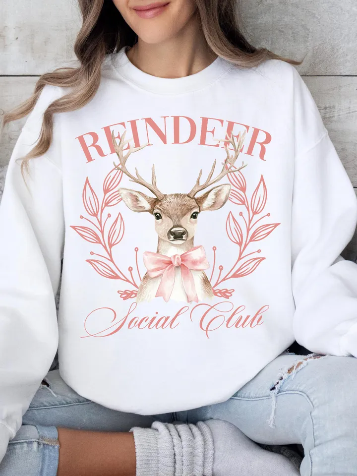 Reindeer social club png, Christmas Coquette Bow png, Santa Coquette Bow png, Christmas png, retro christmas png, christmas shirt, merry png
