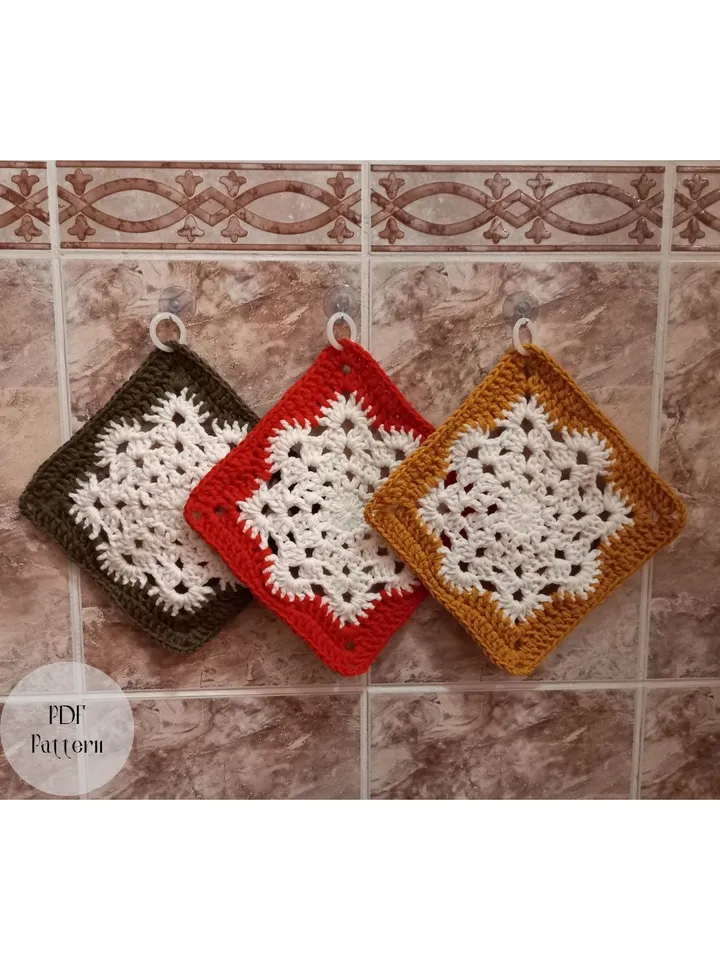 Crochet pattern potholder, Crochet pattern hot pad, Snowflake pattern, Thick hot pad, Interior decor, Cool gift