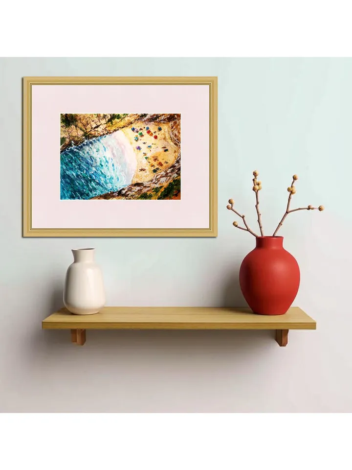 Azure Coast Painting Aerial Original Art Watercolor Artwork France Painting Beach Wall Art 11 by 16 by TatianaArtShop