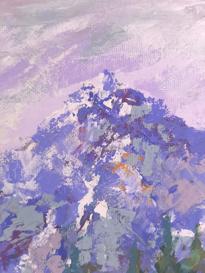 Landscape with mountain flowers ORIGINAL Acrylic Painting 16 x 12" Impressionism Art Signed by artist Marina Chuchko
