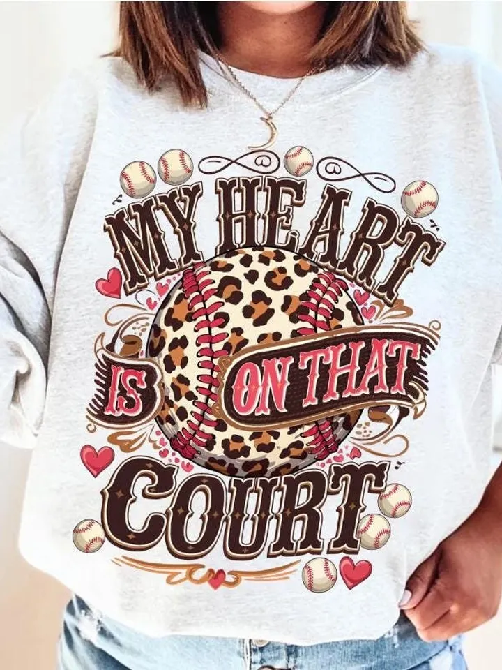 My heart is on that Court Baseball PNG Game Day Tshirt Design Leopard Heart Baseball Mom Mama Sublimation Design Digital Download File