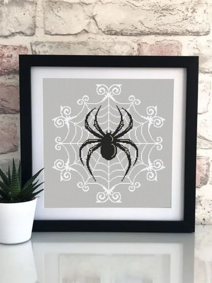 Halloween spider cross stitch pattern download PDF Spider web mandala cross stitch chart, Spooky cross stitch, Gothic home decor #H54