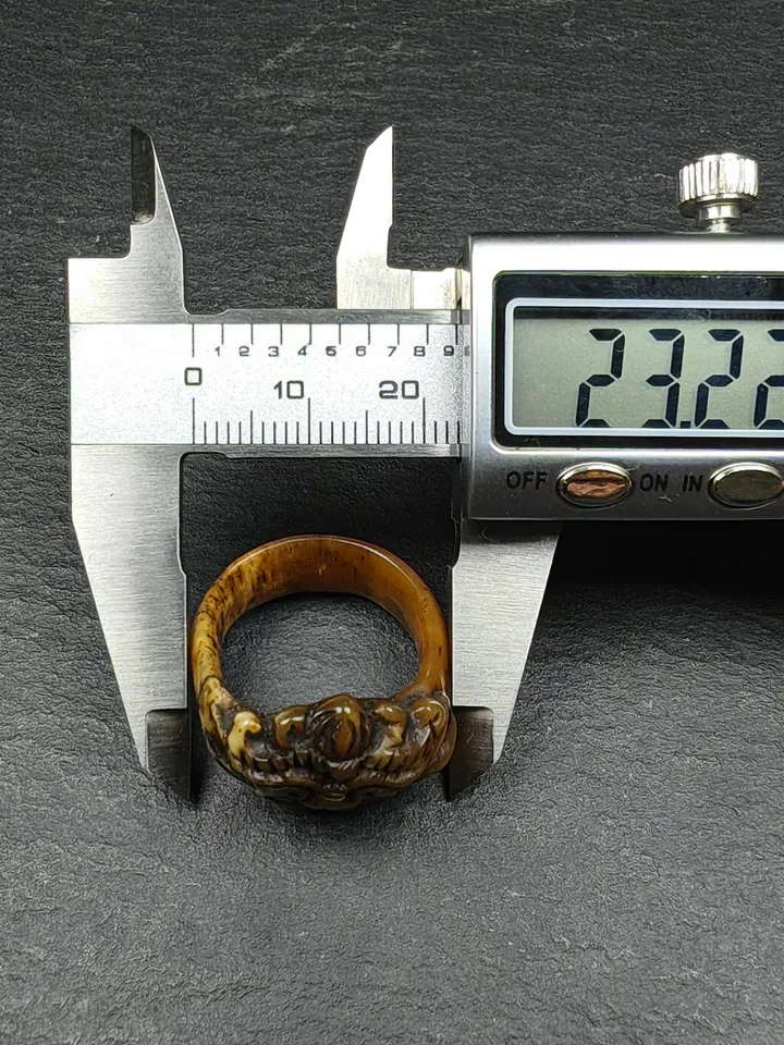 ONLY ONE - Gandhanra Hand Carved Tibetan Yak Bone Ring, Snow Lion Pattern,US Size 7.5,Inner Diameter 17.75mm