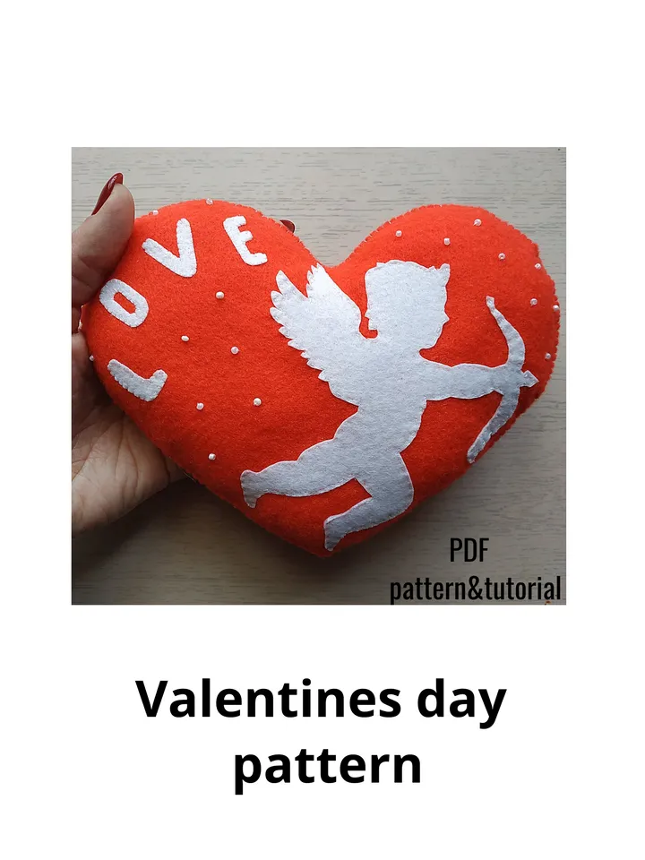 Valentines day pattern, felt pattern, felt heart pattern, heart ornament, Valentines day décor, Valentines day gift, felt sewing pattern PDF, Valentines ornament