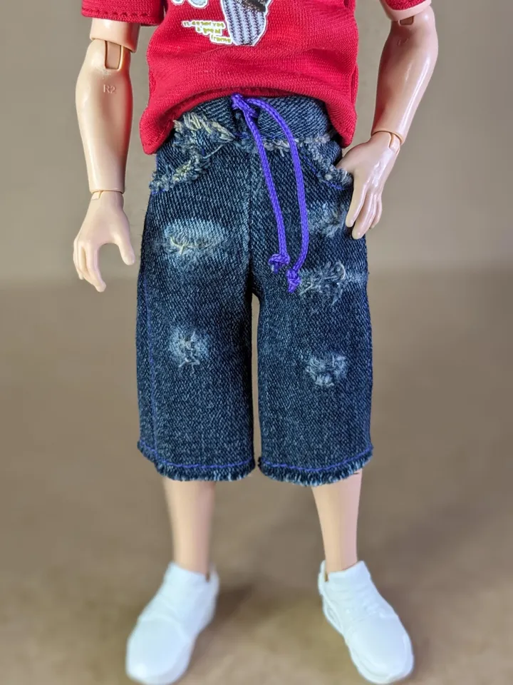 Handmade distressed denim shorts for 11.5 inch fashion male doll