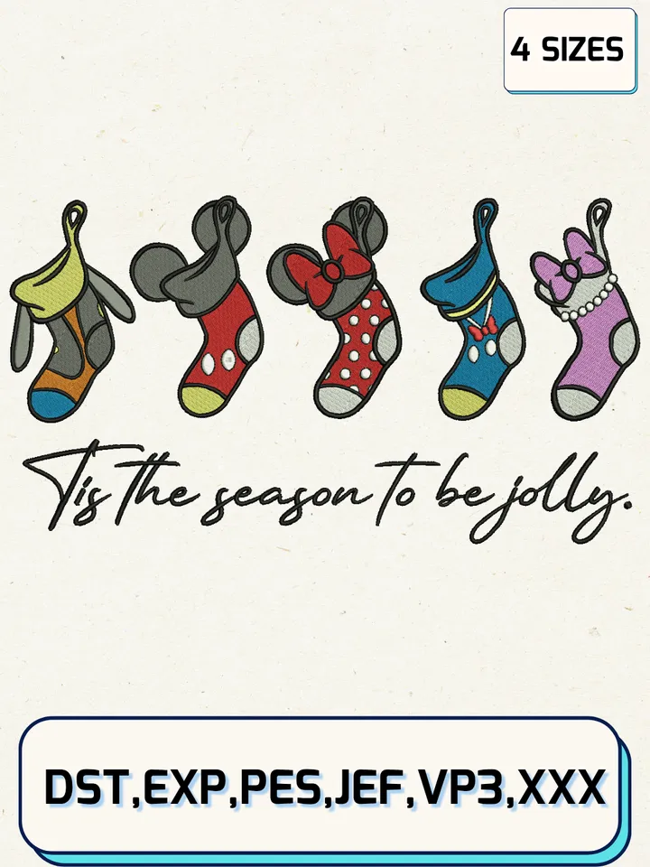 Mickey Minnie Christmas Stockings Embroidery Design,Christmas Embroidery Designs,Machine Embroidery Files,Tis The Season Embroidery Design,4 Sizes