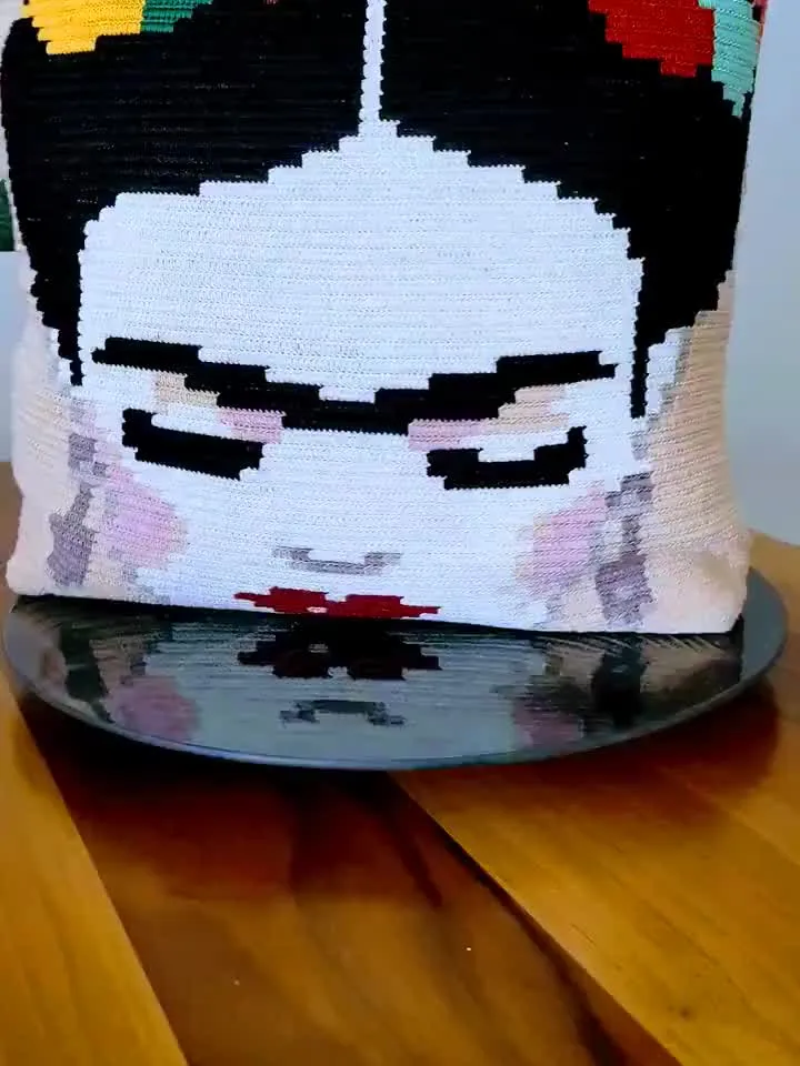 Crochet portrait bag Crochet festival bag Art to wear purse Unique crochet bag Crochet square backpack Crochet bags zipper Handmade backpack