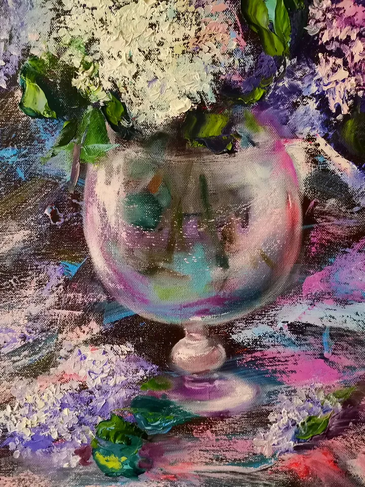 Lilac Flowers Impasto Big Oil Painting on Canvas Original Artist Svinar Oksana