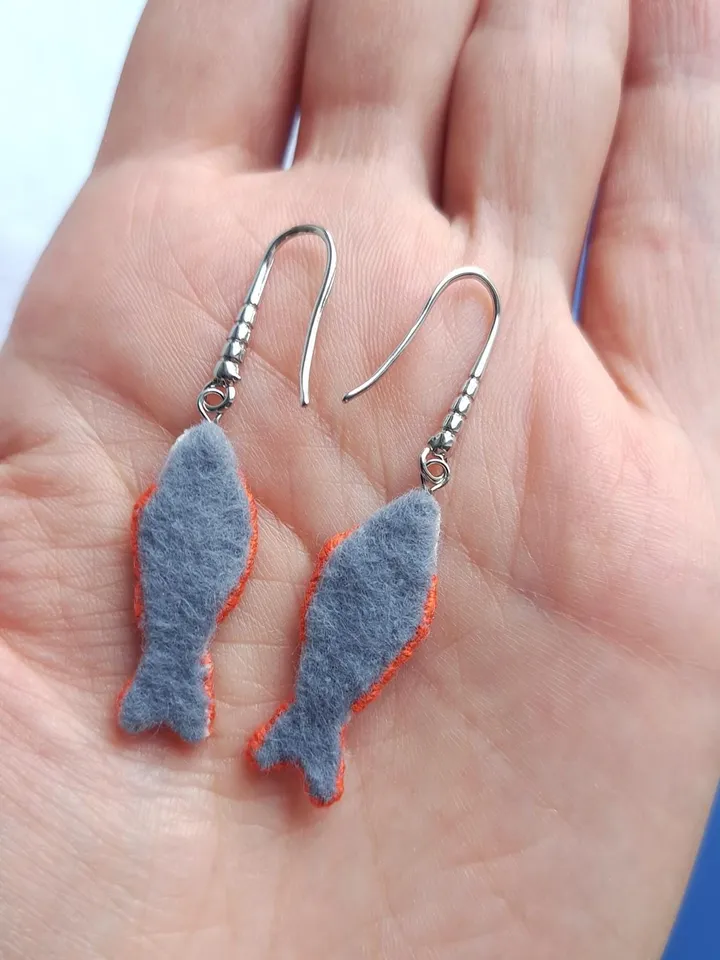 Fish Earrings Embroidery Whimsical Handcrafted Unique Boho Jewelry Gift for Her Quirky Jewelry Accessory Boho Design Symbolic Handmade