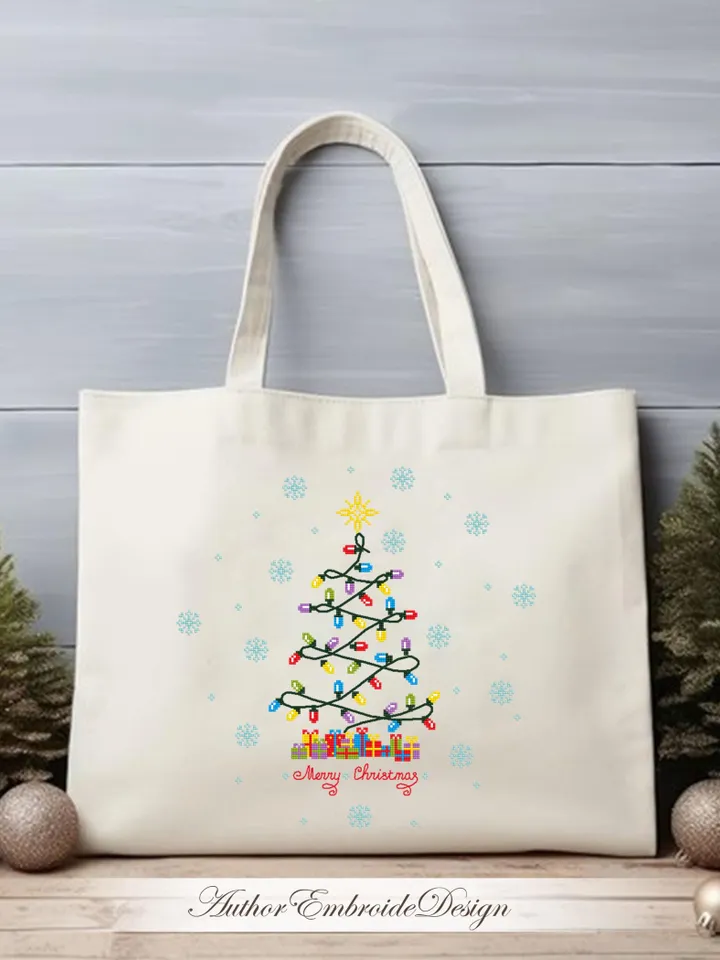 Christmas tree lights cross stitch pattern PDF download Xmas cross stitch chart, Merry Christmas pattern digital PDF, Christmas decor #N153