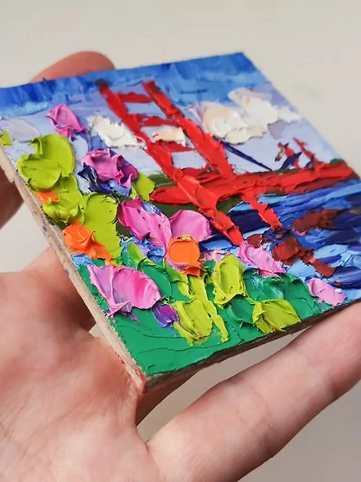 油畫原作 Golden Gate 手工油畫 Original Art San Francisco Flowers Oil Painting Verafe